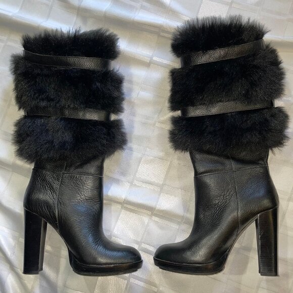 Michael Kors Black Fur-Trimmed Heeled Boots - Picture 6 of 11
